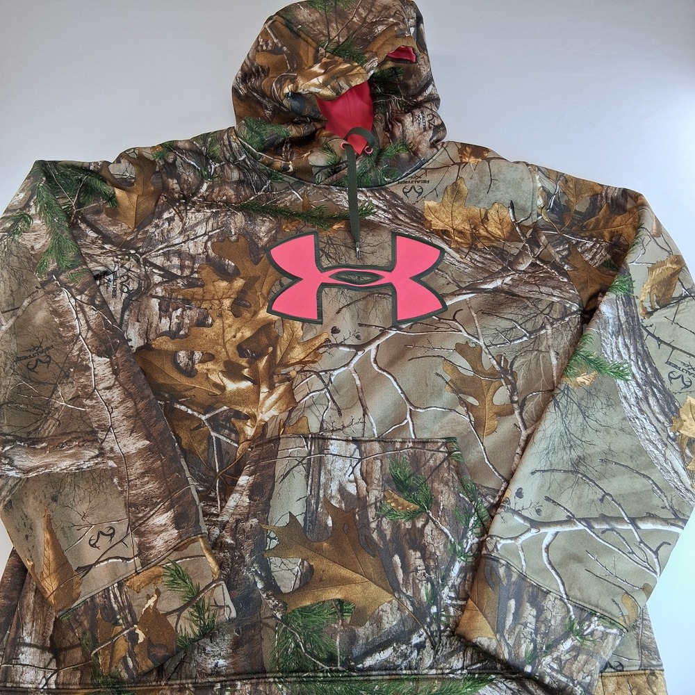 Under Armour Hoodie Women's Large Semi-Fitted Camo Big Pink Logo Mossy Oak